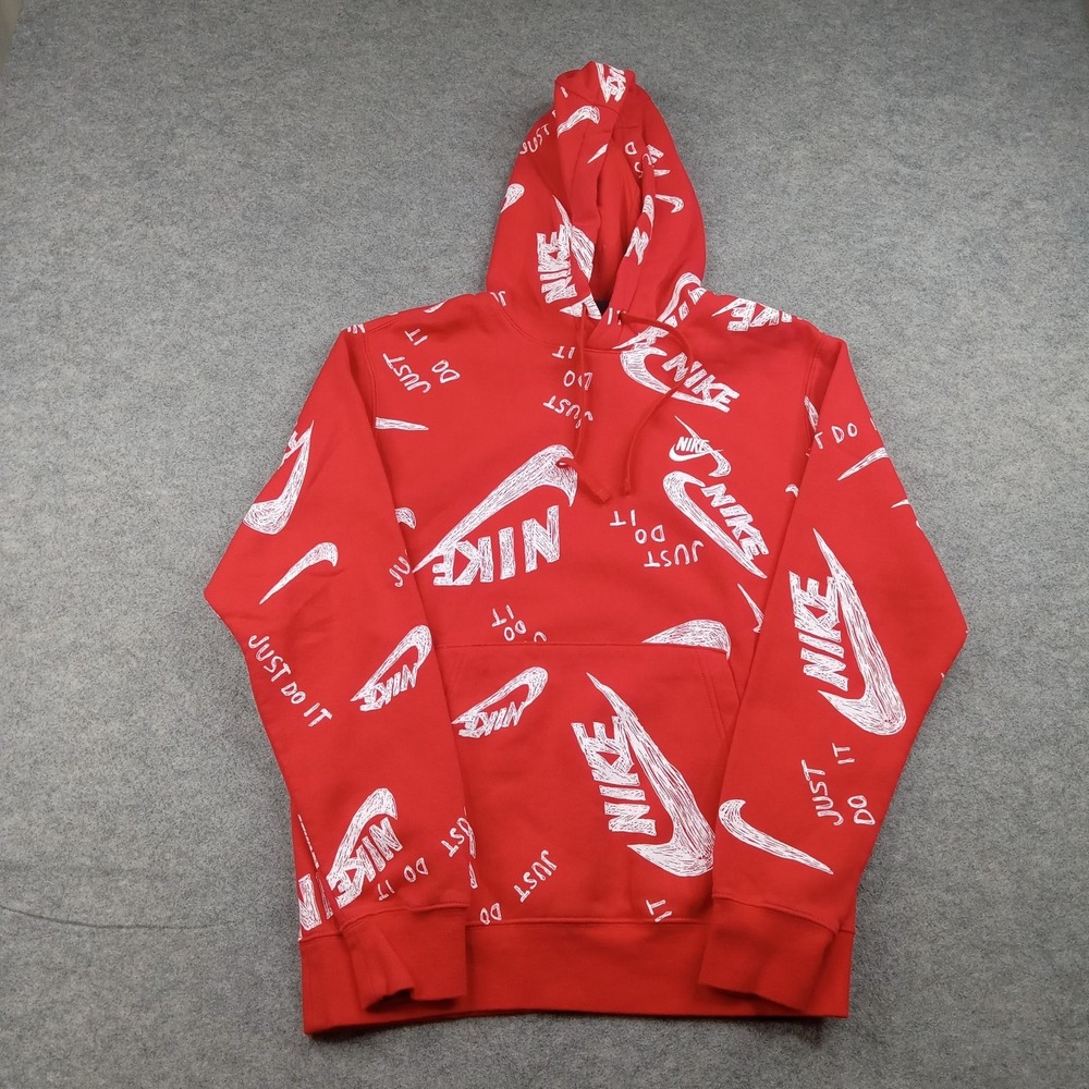 Nike Hoodie Mens Small Red Just Do It Fleece Pullover‎ Sweatshirt CU4341-657